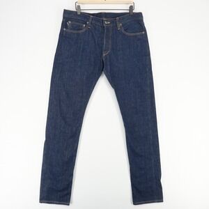 Standard Trade Needle Fit Jeans Mens 33 Dark Blue Selvedge Raw Denim Button Fly